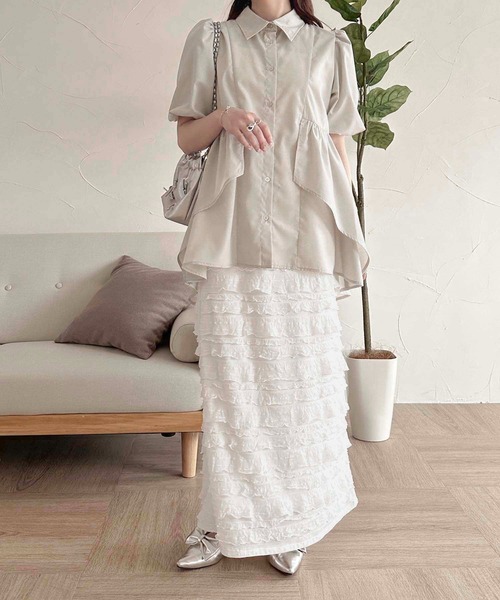 apres jour clair(アプレジュールクレア)の「【apres jour clair】フリルデザインチュニックワンピース【ZOZOTOWN限定アイテム】(シャツワンピース・レディース・ライトグレー/ブルー/オフホワイト・X-LARGE/フリー)」の13枚目の写真