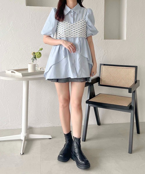 apres jour clair(アプレジュールクレア)の「【apres jour clair】フリルデザインチュニックワンピース【ZOZOTOWN限定アイテム】(シャツワンピース・レディース・ライトグレー/ブルー/オフホワイト・X-LARGE/フリー)」の5枚目の写真