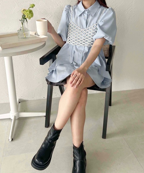 apres jour clair(アプレジュールクレア)の「【apres jour clair】フリルデザインチュニックワンピース【ZOZOTOWN限定アイテム】(シャツワンピース・レディース・ライトグレー/ブルー/オフホワイト・X-LARGE/フリー)」の4枚目の写真