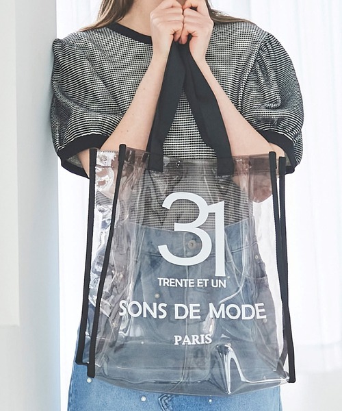 31 Sons de mode（トランテアン　ソン　ドゥ　モード）の「ＰＶＣロゴトートバッグ（トートバッグ・レディース・ホワイト/ブラック・フリー）」の3枚目の写真