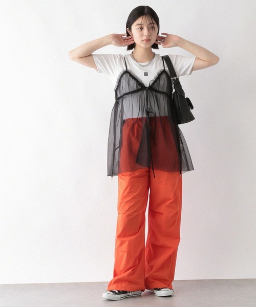 RAGEBLUE(レイジブルー)の「サイドリボン/ナイロンパラシュートパンツ(カーゴパンツ・レディース・オリーブ/ホワイト/オレンジ・FREE)」の4枚目の写真