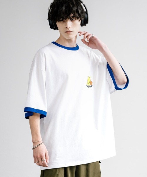 Rocky Monroe（ロッキーモンロー）の「SMILEY FACE スマイリーフェイス ワンポイントビッグシルエット半袖Ｔシャツ（Tシャツ/カットソー・メンズ・チャコール/ネイビー/イエロー/ホワイト×グレー/オフホワイト/ダークグリーン/ネイビー系/ホワイト×ブルー/ホワイト×グリーン/ホワイト×レッド/ブラック/ホワイト系・M/L）」の22枚目の写真