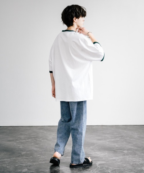 Rocky Monroe（ロッキーモンロー）の「SMILEY FACE スマイリーフェイス ワンポイントビッグシルエット半袖Ｔシャツ（Tシャツ/カットソー・メンズ・チャコール/ネイビー/イエロー/ホワイト×グレー/オフホワイト/ダークグリーン/ネイビー系/ホワイト×ブルー/ホワイト×グリーン/ホワイト×レッド/ブラック/ホワイト系・M/L）」の21枚目の写真