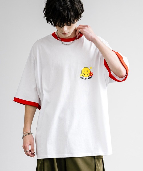 Rocky Monroe（ロッキーモンロー）の「SMILEY FACE スマイリーフェイス ワンポイントビッグシルエット半袖Ｔシャツ（Tシャツ/カットソー・メンズ・チャコール/ネイビー/イエロー/ホワイト×グレー/オフホワイト/ダークグリーン/ネイビー系/ホワイト×ブルー/ホワイト×グリーン/ホワイト×レッド/ブラック/ホワイト系・M/L）」の16枚目の写真
