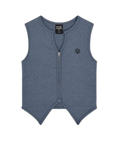 muahmuah（ムーアムーア）の「A'GEM/9 × .kom 『muah muah/ムーアムーア』 LOGOSTITCHKNITZIPUPVEST/ロゴステッチ ニット　ジップアップベスト（ベスト・レディース・ブラック/グレー/ホワイト/ブルー・FREE）」の8枚目の写真