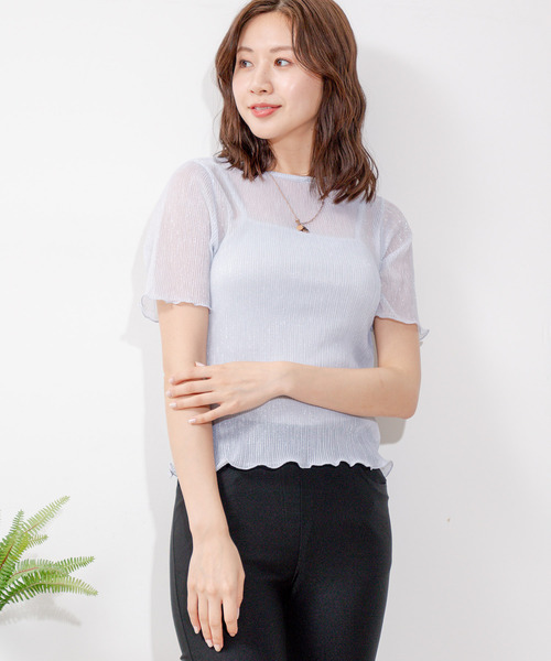 Jayro(ジャイロ)の「ラメプリーツ半袖T(Tシャツ/カットソー・レディース・ブラック/ゴールド/シルバー・M)」の2枚目の写真