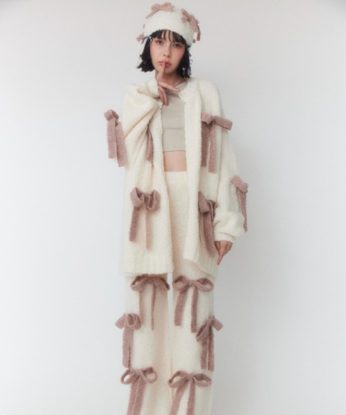 Candy Stripper（キャンディストリッパー）の「FLUFFY RIBBON ビーニー（ニットキャップ/ビーニー・レディース・ピンク/アイボリー/ブラック・FREE）」の6枚目の写真