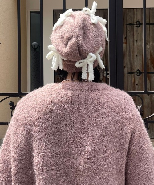 Candy Stripper（キャンディストリッパー）の「FLUFFY RIBBON ビーニー（ニットキャップ/ビーニー・レディース・ピンク/アイボリー/ブラック・FREE）」の8枚目の写真