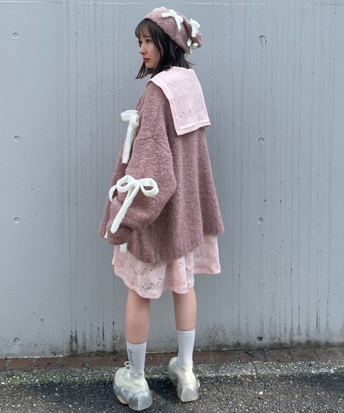 Candy Stripper（キャンディストリッパー）の「FLUFFY RIBBON ビーニー（ニットキャップ/ビーニー・レディース・ピンク/アイボリー/ブラック・FREE）」の18枚目の写真