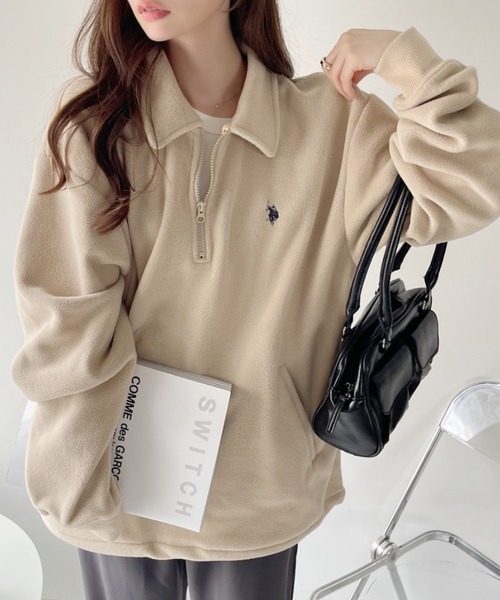 U.S. POLO ASSN.（ユーエスポロアッスン）の「U.S. POLO ASSN. フリース素材 ハーフジップ アノラック（スウェット・レディース・ブラック/ネイビー/ワインレッド/ベージュ/グレー・M/L）」の4枚目の写真