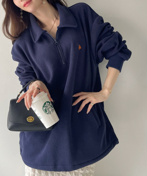 U.S. POLO ASSN.（ユーエスポロアッスン）の「U.S. POLO ASSN. フリース素材 ハーフジップ アノラック（スウェット・レディース・ブラック/ネイビー/ワインレッド/ベージュ/グレー・M/L）」の5枚目の写真