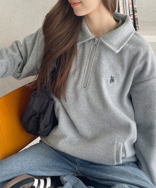 U.S. POLO ASSN.（ユーエスポロアッスン）の「U.S. POLO ASSN. フリース素材 ハーフジップ アノラック（スウェット・レディース・ブラック/ネイビー/ワインレッド/ベージュ/グレー・M/L）」の3枚目の写真