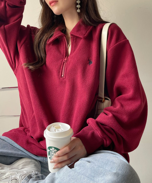 U.S. POLO ASSN.（ユーエスポロアッスン）の「U.S. POLO ASSN. フリース素材 ハーフジップ アノラック（スウェット・レディース・ブラック/ネイビー/ワインレッド/ベージュ/グレー・M/L）」の6枚目の写真