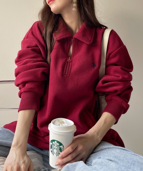 U.S. POLO ASSN.（ユーエスポロアッスン）の「U.S. POLO ASSN. フリース素材 ハーフジップ アノラック（スウェット・レディース・ブラック/ネイビー/ワインレッド/ベージュ/グレー・M/L）」の13枚目の写真