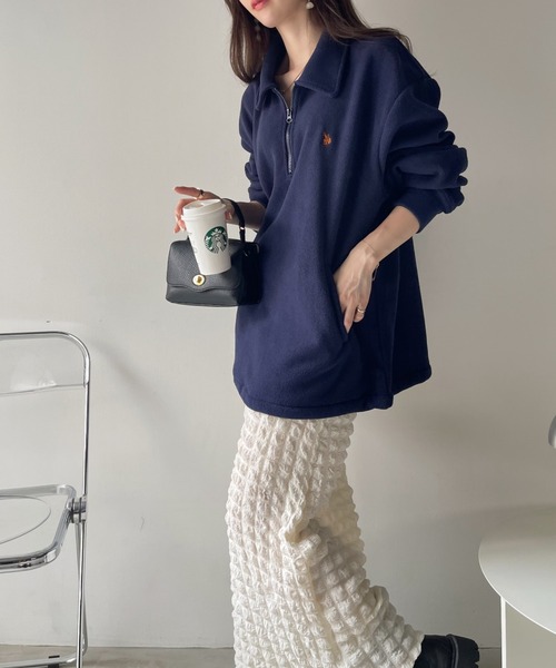 U.S. POLO ASSN.（ユーエスポロアッスン）の「U.S. POLO ASSN. フリース素材 ハーフジップ アノラック（スウェット・レディース・ブラック/ネイビー/ワインレッド/ベージュ/グレー・M/L）」の17枚目の写真
