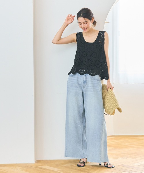 coca（coca）（コカ）の「クロシェ編みフラワービスチェ（タンクトップ・レディース・ブラック/アイボリー・ONE SIZE）」の9枚目の写真