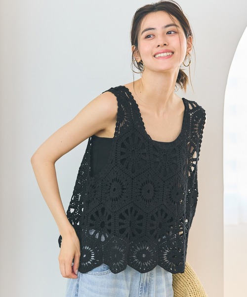 coca（coca）（コカ）の「クロシェ編みフラワービスチェ（タンクトップ・レディース・ブラック/アイボリー・ONE SIZE）」の10枚目の写真