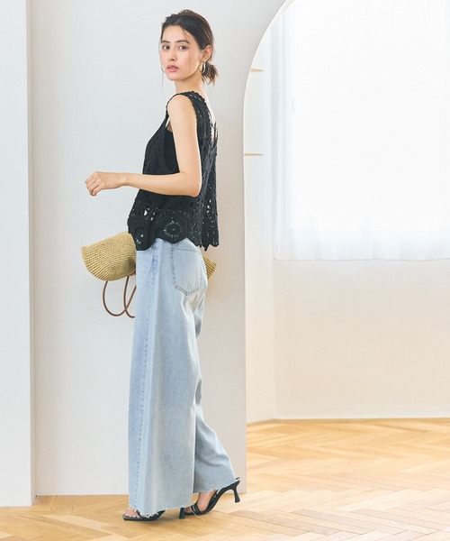 coca（coca）（コカ）の「クロシェ編みフラワービスチェ（タンクトップ・レディース・ブラック/アイボリー・ONE SIZE）」の11枚目の写真