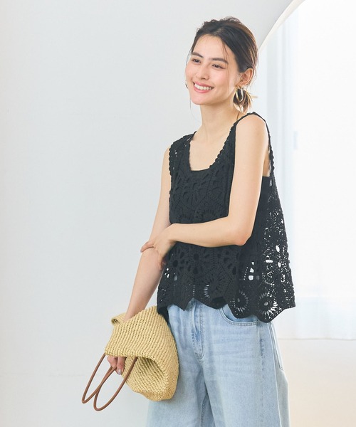 coca（coca）（コカ）の「クロシェ編みフラワービスチェ（タンクトップ・レディース・ブラック/アイボリー・ONE SIZE）」の12枚目の写真