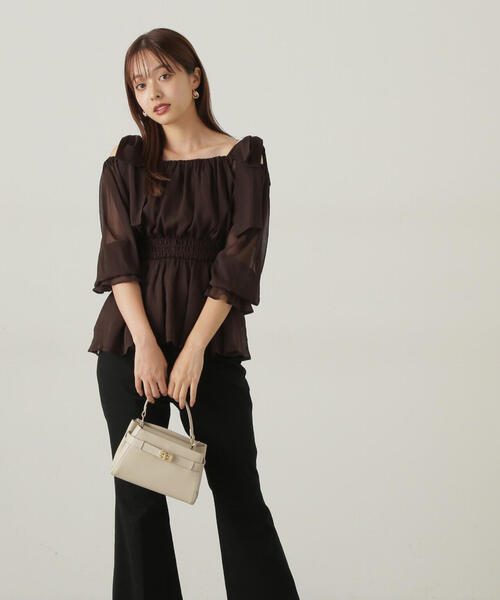PROPORTION BODY DRESSING(プロポーションボディドレッシング)の「ショルダーリボンシャーリングブラウス / 1214210811(シャツ/ブラウス・レディース・ピンク/グレー/ブラウン・MEDIUM/SMALL)」の12枚目の写真