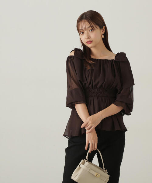 PROPORTION BODY DRESSING(プロポーションボディドレッシング)の「ショルダーリボンシャーリングブラウス / 1214210811(シャツ/ブラウス・レディース・ピンク/グレー/ブラウン・MEDIUM/SMALL)」の14枚目の写真