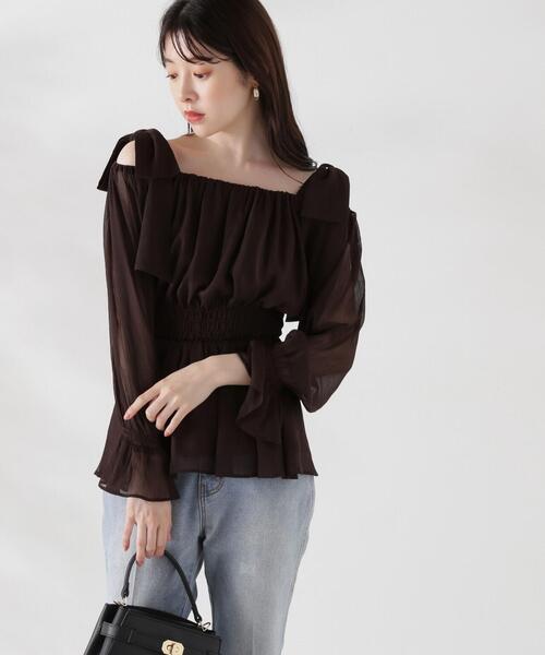 PROPORTION BODY DRESSING(プロポーションボディドレッシング)の「ショルダーリボンシャーリングブラウス / 1214210811(シャツ/ブラウス・レディース・ピンク/グレー/ブラウン・MEDIUM/SMALL)」の17枚目の写真
