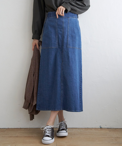 ikka（イッカ）の「【雑誌InRed10月号掲載】ストレッチIラインスカート（スカート・レディース・ライトベージュ/オリーブ/ブルー/ネイビー・L/M/S）」の4枚目の写真