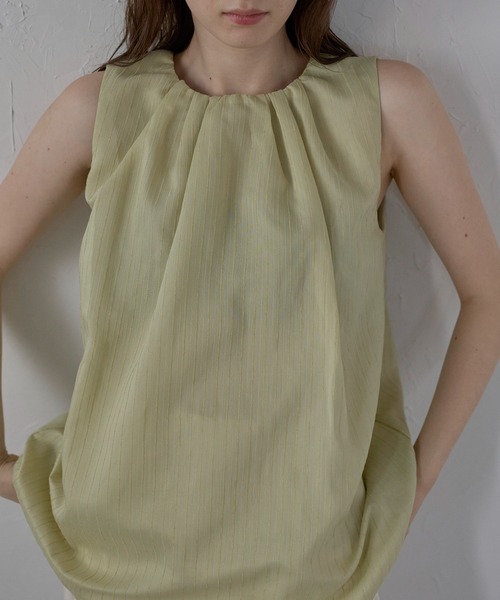 MINERTE(ミネルテ)の「【MINERTE】neck tack stripe blouse / ネックタックストライプブラウス(シャツ/ブラウス・レディース・ライトグリーン/オフホワイト/ブラック・FREE)」の3枚目の写真
