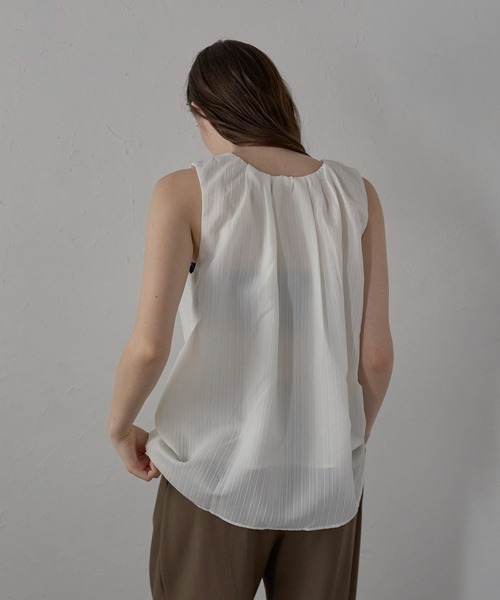 MINERTE(ミネルテ)の「【MINERTE】neck tack stripe blouse / ネックタックストライプブラウス(シャツ/ブラウス・レディース・ライトグリーン/オフホワイト/ブラック・FREE)」の6枚目の写真