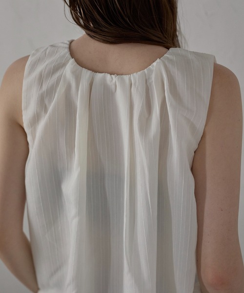 MINERTE(ミネルテ)の「【MINERTE】neck tack stripe blouse / ネックタックストライプブラウス(シャツ/ブラウス・レディース・ライトグリーン/オフホワイト/ブラック・FREE)」の7枚目の写真