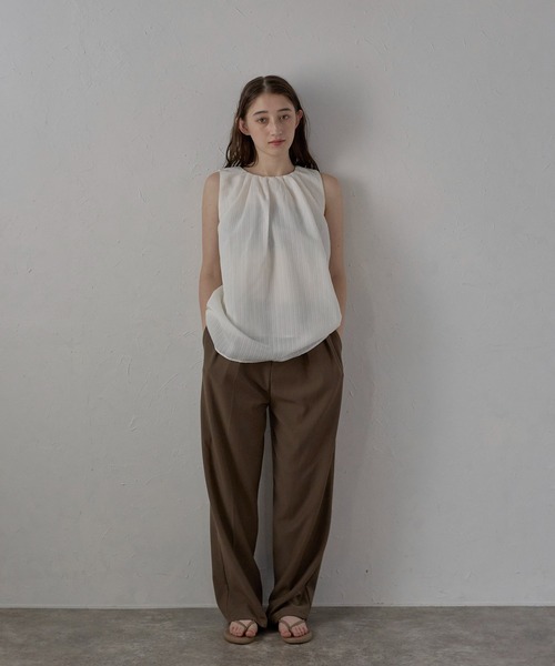 MINERTE(ミネルテ)の「【MINERTE】neck tack stripe blouse / ネックタックストライプブラウス(シャツ/ブラウス・レディース・ライトグリーン/オフホワイト/ブラック・FREE)」の8枚目の写真