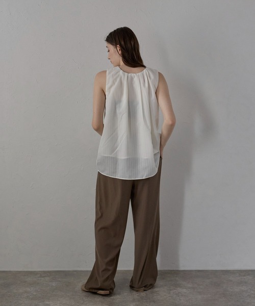MINERTE(ミネルテ)の「【MINERTE】neck tack stripe blouse / ネックタックストライプブラウス(シャツ/ブラウス・レディース・ライトグリーン/オフホワイト/ブラック・FREE)」の10枚目の写真