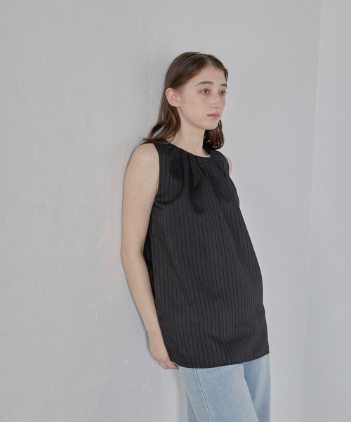 MINERTE(ミネルテ)の「【MINERTE】neck tack stripe blouse / ネックタックストライプブラウス(シャツ/ブラウス・レディース・ライトグリーン/オフホワイト/ブラック・FREE)」の12枚目の写真