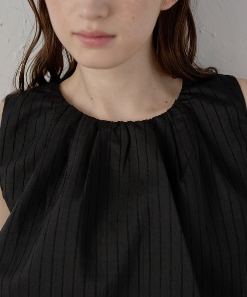 MINERTE(ミネルテ)の「【MINERTE】neck tack stripe blouse / ネックタックストライプブラウス(シャツ/ブラウス・レディース・ライトグリーン/オフホワイト/ブラック・FREE)」の13枚目の写真