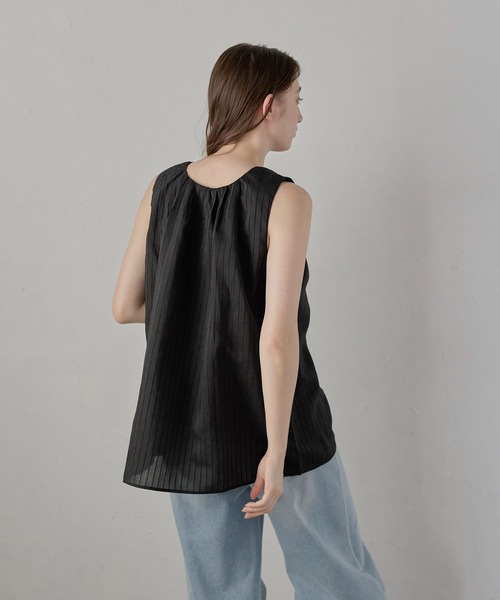 MINERTE(ミネルテ)の「【MINERTE】neck tack stripe blouse / ネックタックストライプブラウス(シャツ/ブラウス・レディース・ライトグリーン/オフホワイト/ブラック・FREE)」の14枚目の写真