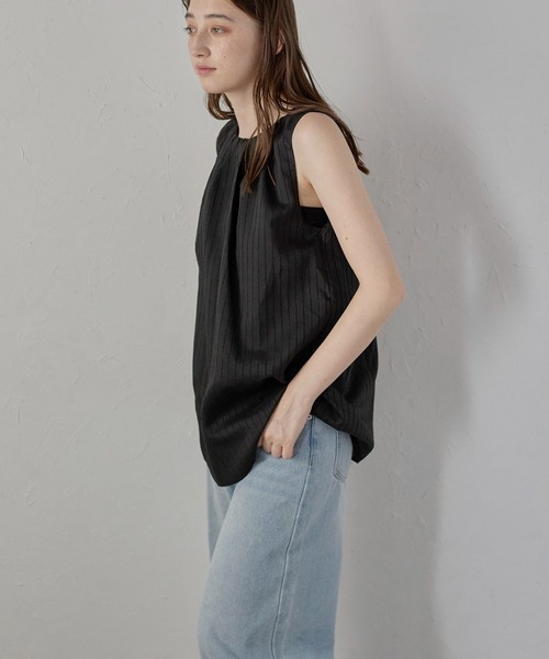 MINERTE(ミネルテ)の「【MINERTE】neck tack stripe blouse / ネックタックストライプブラウス(シャツ/ブラウス・レディース・ライトグリーン/オフホワイト/ブラック・FREE)」の15枚目の写真