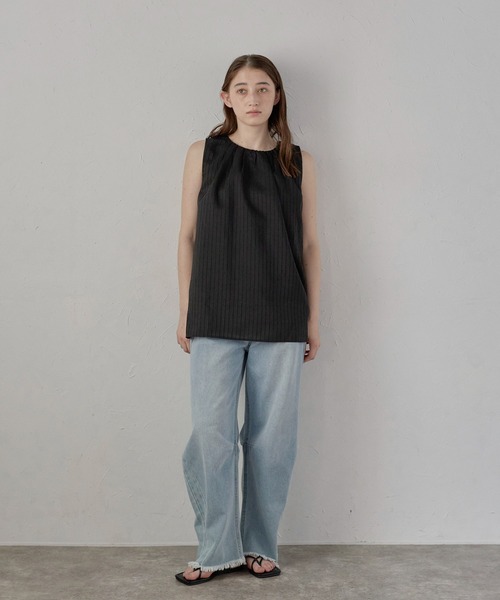 MINERTE(ミネルテ)の「【MINERTE】neck tack stripe blouse / ネックタックストライプブラウス(シャツ/ブラウス・レディース・ライトグリーン/オフホワイト/ブラック・FREE)」の16枚目の写真