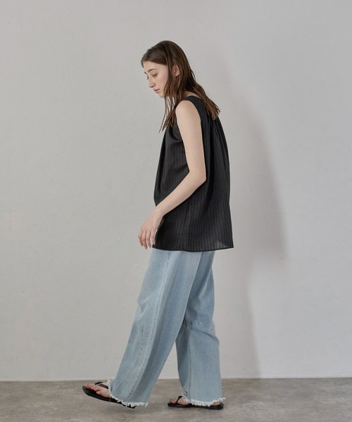 MINERTE(ミネルテ)の「【MINERTE】neck tack stripe blouse / ネックタックストライプブラウス(シャツ/ブラウス・レディース・ライトグリーン/オフホワイト/ブラック・FREE)」の17枚目の写真