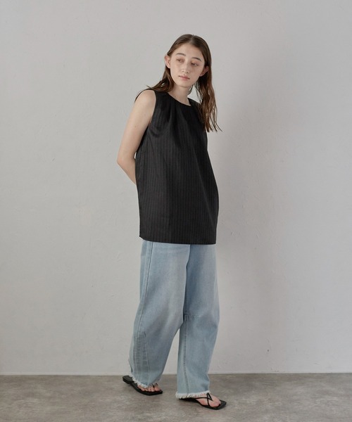 MINERTE(ミネルテ)の「【MINERTE】neck tack stripe blouse / ネックタックストライプブラウス(シャツ/ブラウス・レディース・ライトグリーン/オフホワイト/ブラック・FREE)」の19枚目の写真