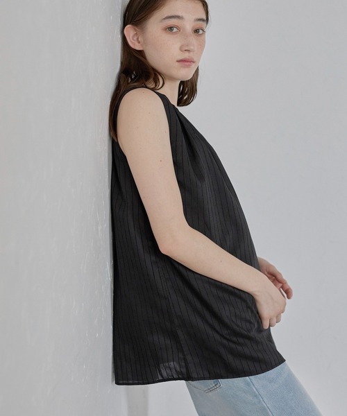 MINERTE(ミネルテ)の「【MINERTE】neck tack stripe blouse / ネックタックストライプブラウス(シャツ/ブラウス・レディース・ライトグリーン/オフホワイト/ブラック・FREE)」の11枚目の写真