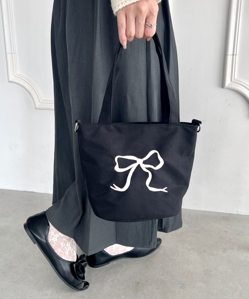 セール】リボン刺繍2WAYショルダーバッグ/ミニトート