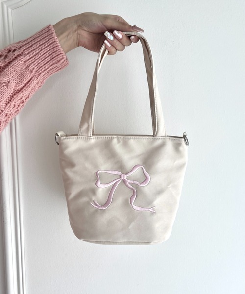 セール】リボン刺繍2WAYショルダーバッグ/ミニトート（ショルダー