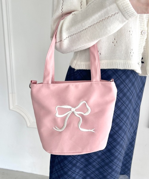 セール】リボン刺繍2WAYショルダーバッグ/ミニトート（ショルダー