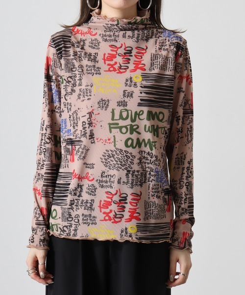 tシャツ BRODIAEA メッシュトップス　リバーシブル　転写×無地 レディース セール】BRODIAEA メッシュトップス リバーシブル 転写×無地（T