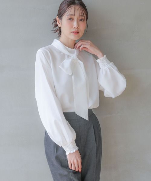 セール】お手入れらくらく2WAYボウタイブラウス/115546（シャツ
