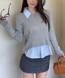 レイヤード風ケーブルニット