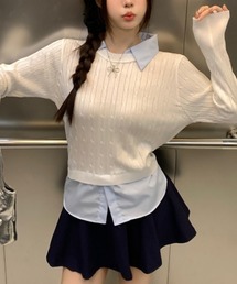 レイヤード風ケーブルニット