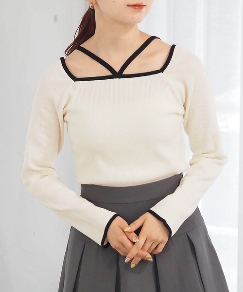 tiptop（ティップトップ）の「ホルターネックリブニット（ニット/セーター・レディース・ブラック/アイボリー/ブルー/ブラック系その他/ホワイト系その他・FREE）」の4枚目の写真