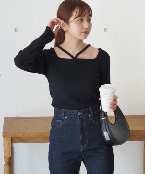 tiptop（ティップトップ）の「ホルターネックリブニット（ニット/セーター・レディース・ブラック/アイボリー/ブルー/ブラック系その他/ホワイト系その他・FREE）」の18枚目の写真