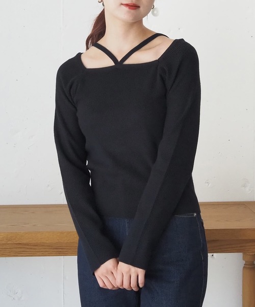 tiptop（ティップトップ）の「ホルターネックリブニット（ニット/セーター・レディース・ブラック/アイボリー/ブルー/ブラック系その他/ホワイト系その他・FREE）」の21枚目の写真